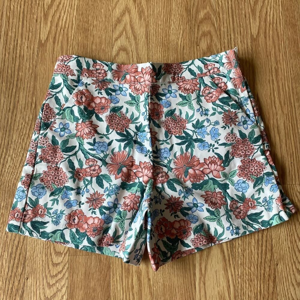 Janie and Jack Floral Side Zip Adjustable Waistband Shorts White 12